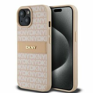 DKNY PU Leather Repeat Pattern Tonal Stripe Zadní Kryt pro iPhone 15 Pink vyobraziť