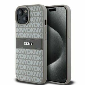 DKNY PU Leather Repeat Pattern Tonal Stripe Zadní Kryt pro iPhone 15 Beige vyobraziť