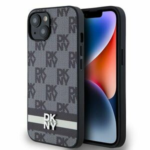 Puzdro DKNY PU Leather Checkered Pattern and Stripe iPhone 13 - čierne vyobraziť