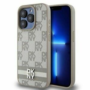 DKNY PU Leather Checkered Pattern and Stripe Zadní Kryt pro iPhone 15 Pro Max Beige vyobraziť
