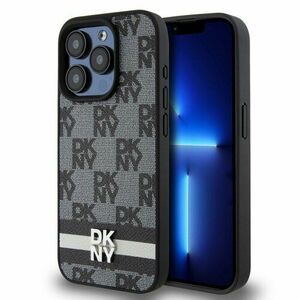 DKNY PU Leather Checkered Pattern and Stripe Zadní Kryt pro iPhone 15 Pro Black vyobraziť