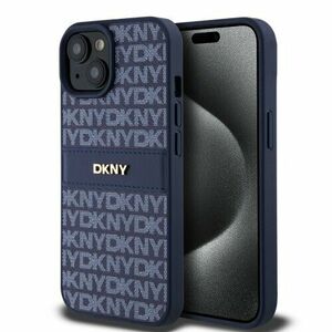 DKNY PU Leather Repeat Pattern Tonal Stripe Zadní Kryt pro iPhone 15 Blue vyobraziť