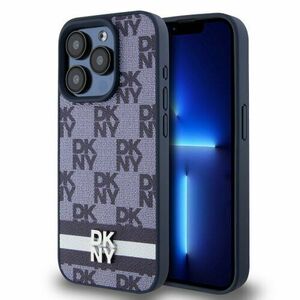 DKNY PU Leather Checkered Pattern and Stripe Zadní Kryt pro iPhone 15 Pro Max Blue vyobraziť
