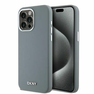 DKNY Liquid Silicone Silver Metal Logo Magsafe Zadní Kryt pro iPhone 15 Pro Max Grey vyobraziť