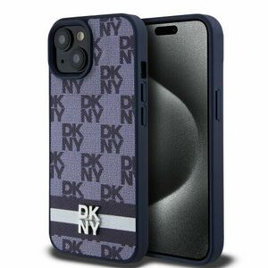 Puzdro DKNY PU Leather Checkered Pattern and Stripe iPhone 15 - modré vyobraziť