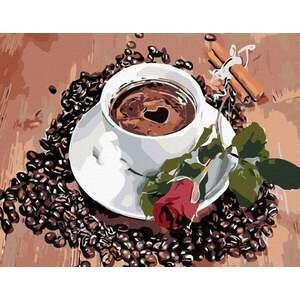 Zuty Diamantové maľovanie Šálka kávy a ruža vyobraziť