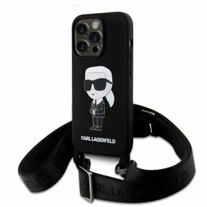 Karl Lagerfeld Liquid Silicone Crossbody Ikonik Zadní Kryt pro iPhone 15 Pro Max Black vyobraziť
