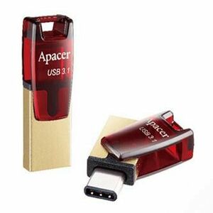 Apacer USB flash disk OTG, USB 3.0, 32GB, AH180, červený, AP32GAH180R-1, USB A/USB C, s otočným krytom vyobraziť