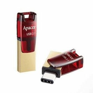 Apacer USB flash disk OTG, USB 3.0, 64GB, AH180, červený, AP64GAH180R-1, USB A/USB C, s otočnou krytkou vyobraziť