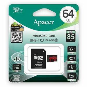 Apacer pamäťová karta Secure Digital Card V10, 64 GB, micro SDXC, AP64GMCSX10U5-R, UHS-I U1 (Class 10), s adaptérom vyobraziť