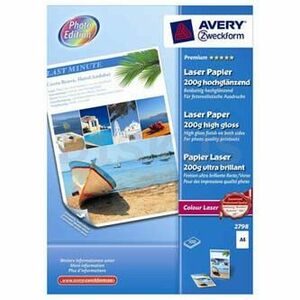 Avery Zweckform Premium Laser Paper, 2798, foto papier, vysoko lesklý, biely, A4, 200 g/m2, 100 ks, laserový vyobraziť