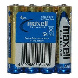 Batéria alkalická, AAA (LR03), LR-3, AAA, 1.5V, Maxell, fólia, 4-pack vyobraziť