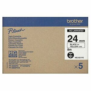 Brother originál páska do tlačiarne štítkov, Brother, HGE-651, černý tlač / žltý podklad, 8m, 24mm, 5 ks v balení, cena za balenie vyobraziť