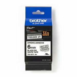Brother originál páska do tlačiarne štítkov, Brother, TZE-S211, černý tlač/biely podklad, laminovaná, 8m, 6mm, extrémne adhezívna vyobraziť