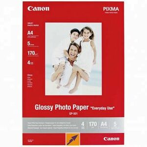 Canon Glossy Photo Paper, GP-501, foto papier, lesklý, GP-501 typ 0775B076, biely, 21x29, 7cm, A4, 200 g/m2, 5 ks, inkoustový vyobraziť