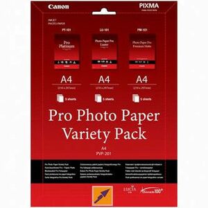 Canon Photo Paper Pre Variety Pack PVP-201, PVP-201, foto papier, 5x matný PM-101, 5x lesklý PT-101, 5x LU-101 typ lesklý, 6211B02 vyobraziť