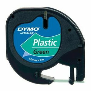 Dymo originál páska do tlačiarne štítkov, Dymo, 91204, S0721640, černý tlač/zelený podklad, 4m, 12mm, LetraTag plastová páska vyobraziť