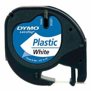Dymo originál páska do tlačiarne štítkov, Dymo, 91221, S0721660, černý tlač/biely podklad, 4m, 12mm, LetraTag plastová páska vyobraziť