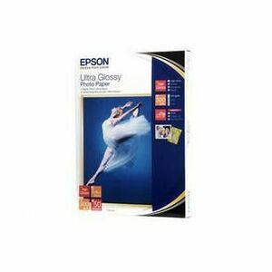 Epson Ultra Glossy Photo Paper, C13S041944BH, foto papier, lesklý, biely, R200, R300, R800, RX425, RX500, 13x18cm, 5x7", 300 g/m2, vyobraziť