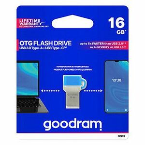 Goodram USB flash disk OTG, USB 3.0, 16GB, ODD3, modrý, ODD3-0160B0R11, USB A/USB C, s krytkou vyobraziť