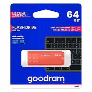 Goodram USB flash disk, USB 3.0, 64GB, UME3, oranžový, UME3-0640O0R11, USB A, s krytkou vyobraziť