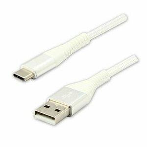 Logo USB kábel (2.0), USB A samec - USB C samec, 1m, 480 Mb/s, 5V/3A, biely, box, nylonové opletenie, hliníkový kryt konektora vyobraziť