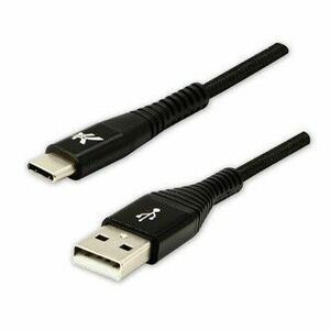 Logo USB kábel (2.0), USB A samec - USB C samec, 1m, 480 Mb/s, 5V/3A, černý, box, nylonové opletenie, hliníkový kryt konektora vyobraziť
