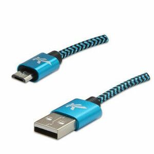 Logo USB kábel (2.0), USB A samec - microUSB samec, 1m, 480 Mb/s, 5V/2A, modrý, box, nylonové opletenie, hliníkový kryt konektora vyobraziť