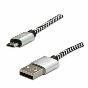 Logo USB kábel (2.0), USB A samec - microUSB samec, 1m, 480 Mb/s, 5V/2A, striebra, box, nylonové opletenie, hliníkový kryt konek vyobraziť