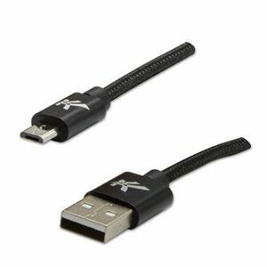 Logo USB kábel (2.0), USB A samec - microUSB samec, 1m, 480 Mb/s, 5V/2A, černý, box, nylonové opletenie, hliníkový kryt konektora vyobraziť