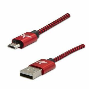 Logo USB kábel (2.0), USB A samec - microUSB samec, 1m, 480 Mb/s, 5V/2A, červený, box, nylonové opletenie, hliníkový kryt konektor vyobraziť