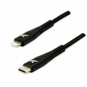 Logo USB kábel (2.0), USB C samec - Apple Lightning samec, 1m, MFi certifikácia, 5V/3A, černý, box, nylonové opletenie, hliníkový vyobraziť