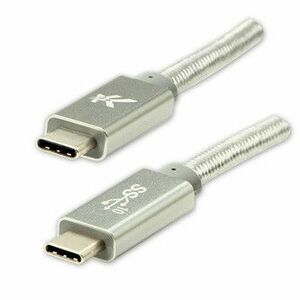 Logo USB kábel (3.2 gen 2), USB C samec - USB C samec, 1m, Power Delivery 100W, 10 Gb/s, 20V/5A, striebra, box, nylonové opleten vyobraziť