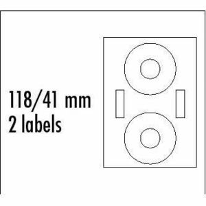 Logo etikety na CD 118/41mm, A4, matné, biele, 2 etikety, 2 pruhy, 140g/m2, balené po 10 ks, pre inkoustové a laserové tlačiarne vyobraziť