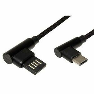 USB kábel (2.0), USB A samec - USB C samec, 3m, guľatý, čierny, plastic bag, lomené konektory 90° vyobraziť
