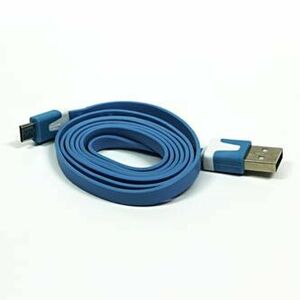 USB kábel (2.0), USB A samec - microUSB samec, 1m, plochý, modrý vyobraziť