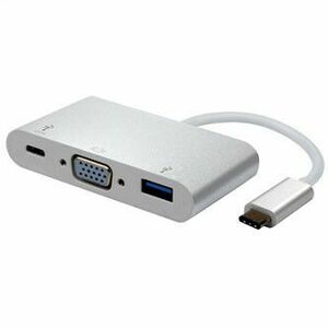 USB/Video prevodník + HUB, DP Alt Mode, USB C samec - VGA (D-sub) samice + USB C samice (PD) + USB A sam, strieborný, plastic bag vyobraziť