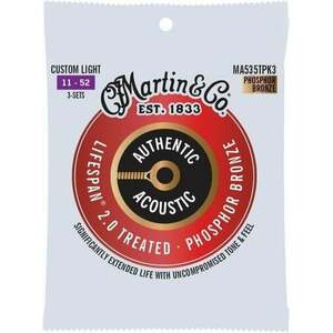 Martin Authentic Lifespan 2.0 92/8 Phosphor Bronze Custom Light 3-Pack Struny pre akustickú gitaru vyobraziť