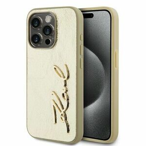 Karl Lagerfeld Wrinkled PU Signature Logo Zadní Kryt pro iPhone 15 Pro Max Gold vyobraziť