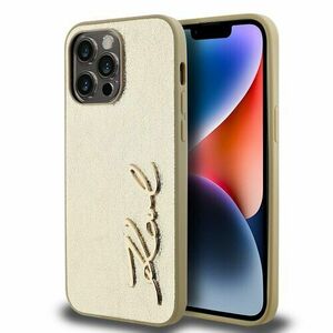 Karl Lagerfeld Wrinkled PU Signature Logo Zadní Kryt pro iPhone 14 Pro Max Gold vyobraziť