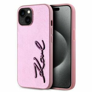 Karl Lagerfeld Wrinkled PU Signature Logo Zadní Kryt pro iPhone 15 Pink vyobraziť