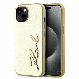 Karl Lagerfeld Wrinkled PU Signature Logo Zadní Kryt pro iPhone 15 Gold vyobraziť