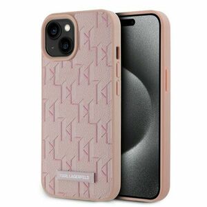 Karl Lagerfeld PU Leather Monogram Metal Logo Magsafe Zadní Kryt pro iPhone 15 Pink vyobraziť