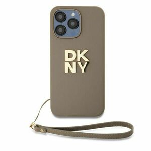 DKNY PU Leather Stack Logo Wrist Strap Zadní Kryt pro iPhone 14 Pro Max Beige vyobraziť