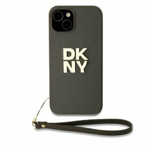 DKNY PU Leather Stack Logo Wrist Strap Zadní Kryt pro iPhone 15 Green vyobraziť