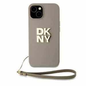 DKNY PU Leather Stack Logo Wrist Strap Zadní Kryt pro iPhone 15 Beige vyobraziť