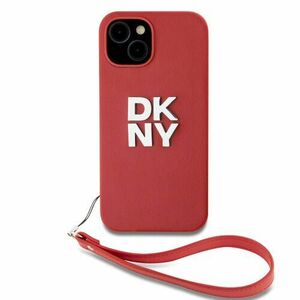 DKNY PU Leather Stack Logo Wrist Strap Zadní Kryt pro iPhone 15 Pink vyobraziť