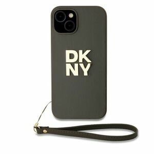 DKNY PU Leather Stack Logo Wrist Strap Zadní Kryt pro iPhone 14 Brown vyobraziť