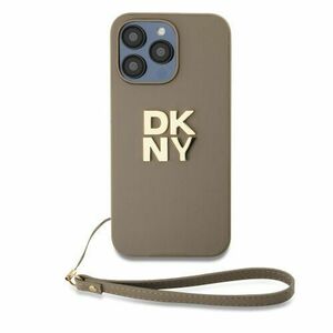 DKNY PU Leather Stack Logo Wrist Strap Zadní Kryt pro iPhone 15 Pro Beige vyobraziť