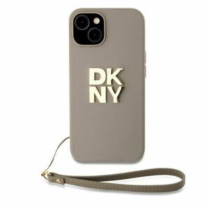 DKNY PU Leather Stack Logo Wrist Strap Zadní Kryt pro iPhone 14 Beige vyobraziť